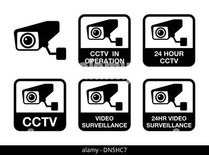 Telecamera TVCC, sistemi di video sorveglianza set di icone Illustrazione Vettoriale