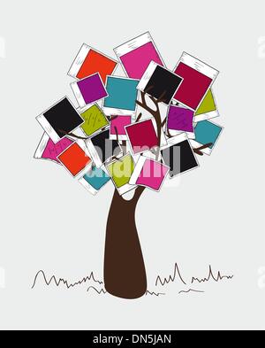 Colori Vintage instant photo tree Illustrazione Vettoriale