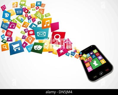 Lo smartphone consente di scaricare le applicazioni Illustrazione Vettoriale