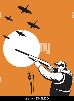 Hunter di puntamento fucile shotgun Illustrazione Vettoriale