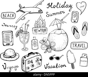 Travel doodle set di elementi Illustrazione Vettoriale