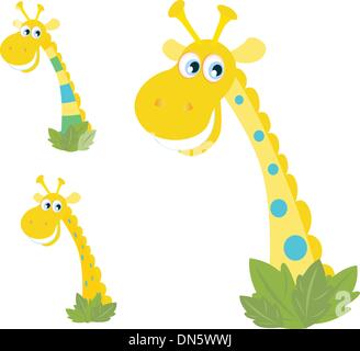 Tre gialli giraffe capi isolato su bianco Illustrazione Vettoriale