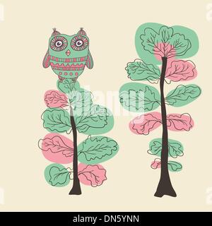 Il gufo sull'albero. Disegnata a mano illustrazione vettoriale. Illustrazione Vettoriale