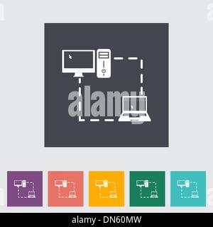 La sincronizzazione del computer unico piatto a icona. Illustrazione Vettoriale