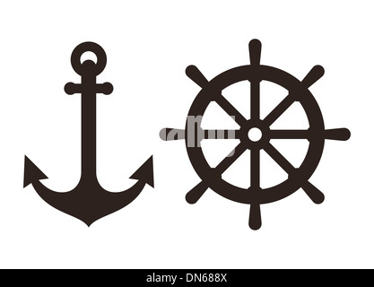Elemento di ancoraggio ed il timone segno isolato su sfondo bianco Foto Stock