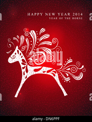 2014 Anno Nuovo Cinese del cavallo carino silhouette di ornamento in sfondo rosso. EPS10 file vettoriali con strati di trasparenza. Foto Stock