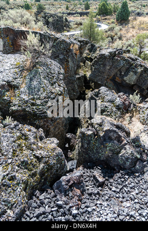 Il flusso di lava formando un campo di roccia da antiche attività vulcanica. Idaho, Stati Uniti Foto Stock