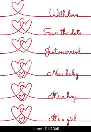 Cuore un disegno a righe con il testo per schede, vettore Illustrazione Vettoriale