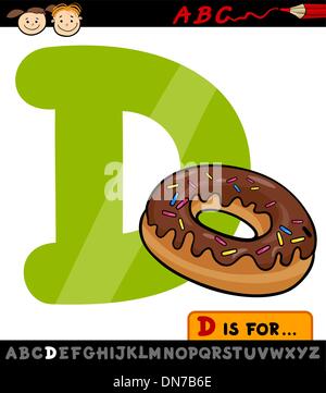 Lettera d con donut illustrazione cartoon Illustrazione Vettoriale