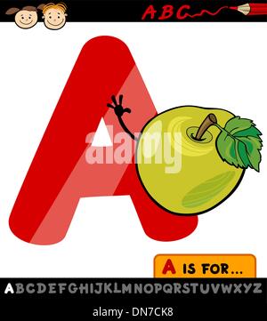 Lettera a con apple cartoon illustrazione Illustrazione Vettoriale