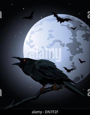 Crow contro una luna piena Illustrazione Vettoriale