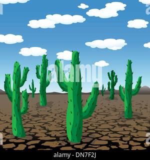 Vector cactus nel deserto secco Illustrazione Vettoriale