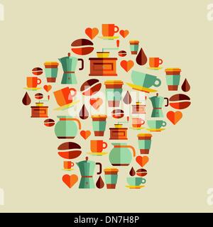 Caffè icone piana chef hat impostato Illustrazione Vettoriale