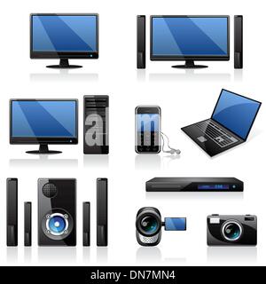 Computer e componenti elettronici icone Illustrazione Vettoriale