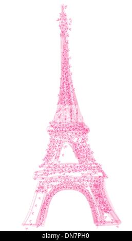 Torre Eiffel con herats, isolato su sfondo bianco Illustrazione Vettoriale