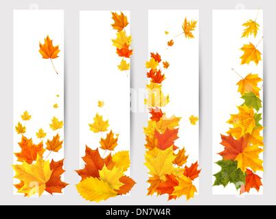 Set di banner in autunno con le foglie colorate. Si torna a scuola. Vect Illustrazione Vettoriale
