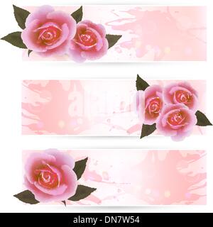 Tre holiday banner con rosa bellissime rose. Vettore Illustrazione Vettoriale