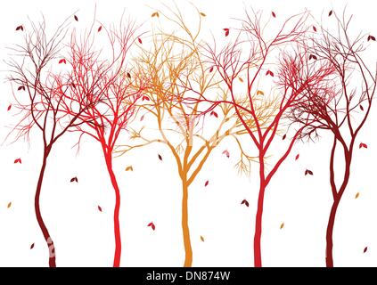 Autunno alberi con foglie che cadono, vettore Illustrazione Vettoriale