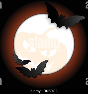 Vettore - Halloween Bat telaio circolare di zucca vettore di sfondo Illustrazione Vettoriale
