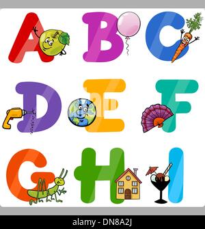Istruzione Cartoon alfabeto lettere per i bambini Illustrazione Vettoriale