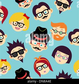 Vintage colorati facce hipsters seamless pattern. Illustrazione Vettoriale