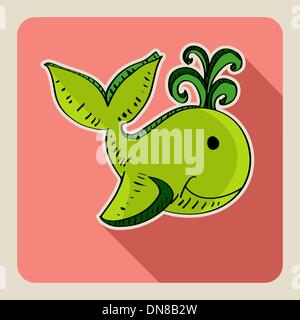 Disegnato a mano balena verde Illustrazione Vettoriale