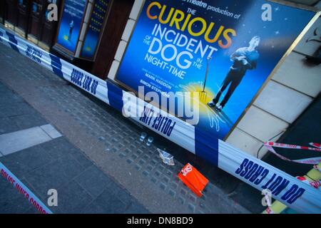 Londra, Regno Unito. Xx Dec, 2013. Il Teatro Apollo cordoned fuori il giorno successivo dopo il soffitto crolla 45 minuti nel mostrare il ferimento di 70 persone Credito: Gail Orenstein/ZUMAPRESS.com/Alamy Live News Foto Stock