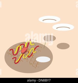 Caffè caldo in tazza monouso con Hot Dog cialde Illustrazione Vettoriale