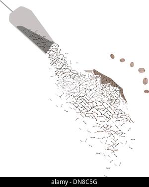 Vari tipi di chicchi di caffè è scesa da un sacco Illustrazione Vettoriale