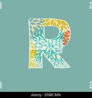 Disegnato a mano lettera floreali isolato su sfondo blu. Vintage alfabeto del vettore Illustrazione Vettoriale