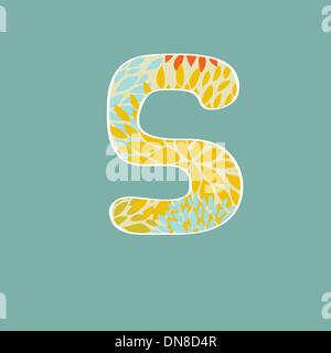 Disegnato a mano lettera floreali isolato su sfondo blu. Vintage alfabeto del vettore Illustrazione Vettoriale