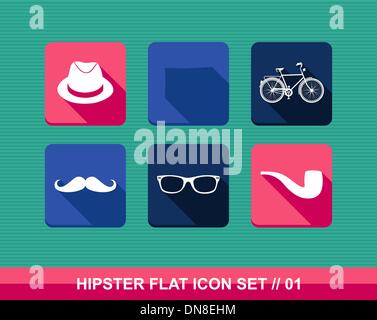 Retrò hipsters piatto set di icone. Illustrazione Vettoriale