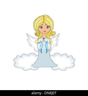 Sweet little girl angel Pregare in ginocchio sulle nuvole Illustrazione Vettoriale