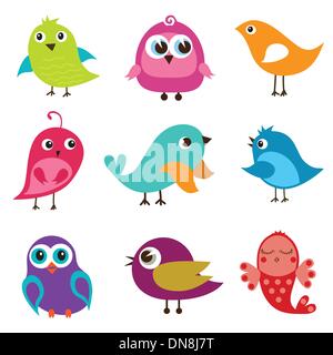 Set di diversi uccelli carino. Illustrazione Vettoriale