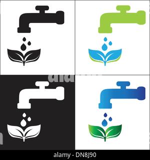 Impostare il rubinetto dell'acqua con drop - segno di eco Illustrazione Vettoriale