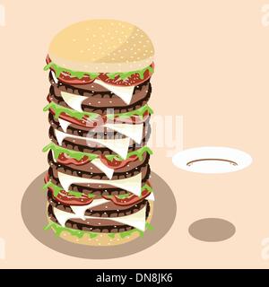 Succosa formaggio hamburger monouso con tazza di caffè Illustrazione Vettoriale