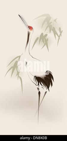 Lo stile orientale pittura, rosso-Crowned Crane Illustrazione Vettoriale