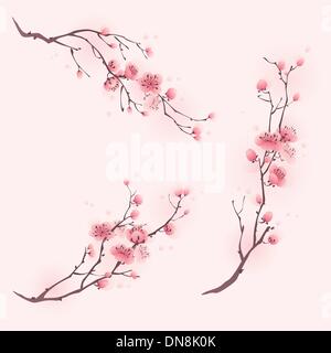 Lo stile orientale la pittura, la fioritura dei ciliegi in Primavera Illustrazione Vettoriale