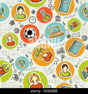 Si torna a scuola educazione icone seamless pattern. Illustrazione Vettoriale