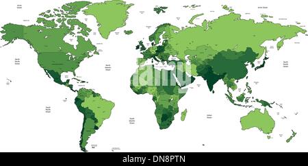 Green dettagliata mappa mondiale Illustrazione Vettoriale