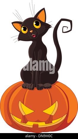 Halloween Cat sulla zucca Illustrazione Vettoriale