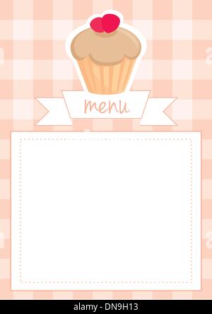 Il ristorante del vettore menu scheda di nozze elenco o baby doccia dolce invito toffee e fragole cupcake in rosa vintage Illustrazione Vettoriale