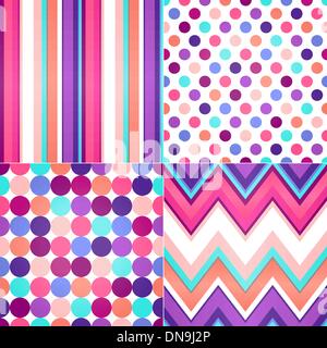 Retrò senza cuciture zig zag, cerchio punti e strisce sullo sfondo Illustrazione Vettoriale