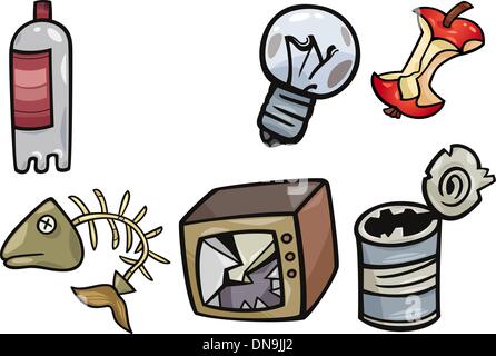 Garbage oggetti illustrazione cartoon impostato Illustrazione Vettoriale