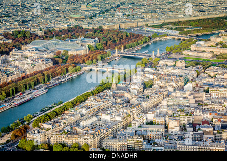 Vista aerea di Parigi con Senna e Grand Palace, Francia Foto Stock