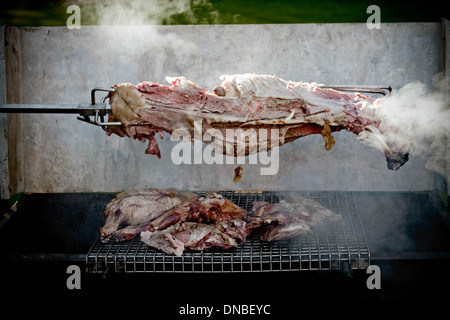 Arrosto di maiale su spit Foto Stock