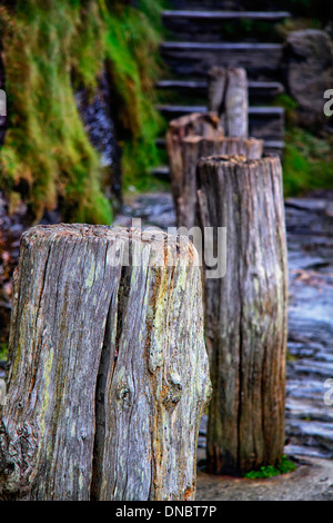 Posti di ormeggio, Boscastle Harbour, Cornwall, Inghilterra Foto Stock