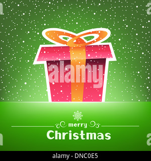 Christmas gift green card with snow around Foto Stock