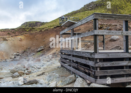 Seltun hot springs area a Kleifarvam Natura Park, Sud dell'Islanda Foto Stock