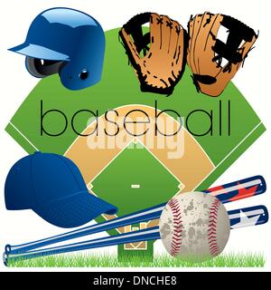 Attrezzatura da baseball impostato Illustrazione Vettoriale